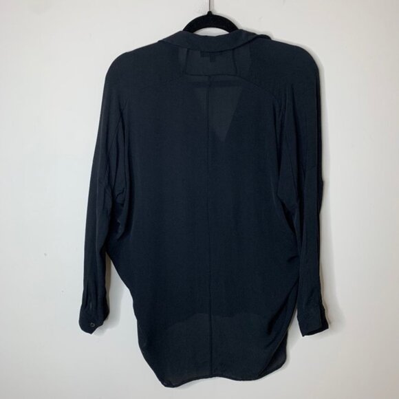 Aritzia Babaton Blouse High Low Hem Silk Button Down Black 3/4 Length Size XS - Picture 7 of 10